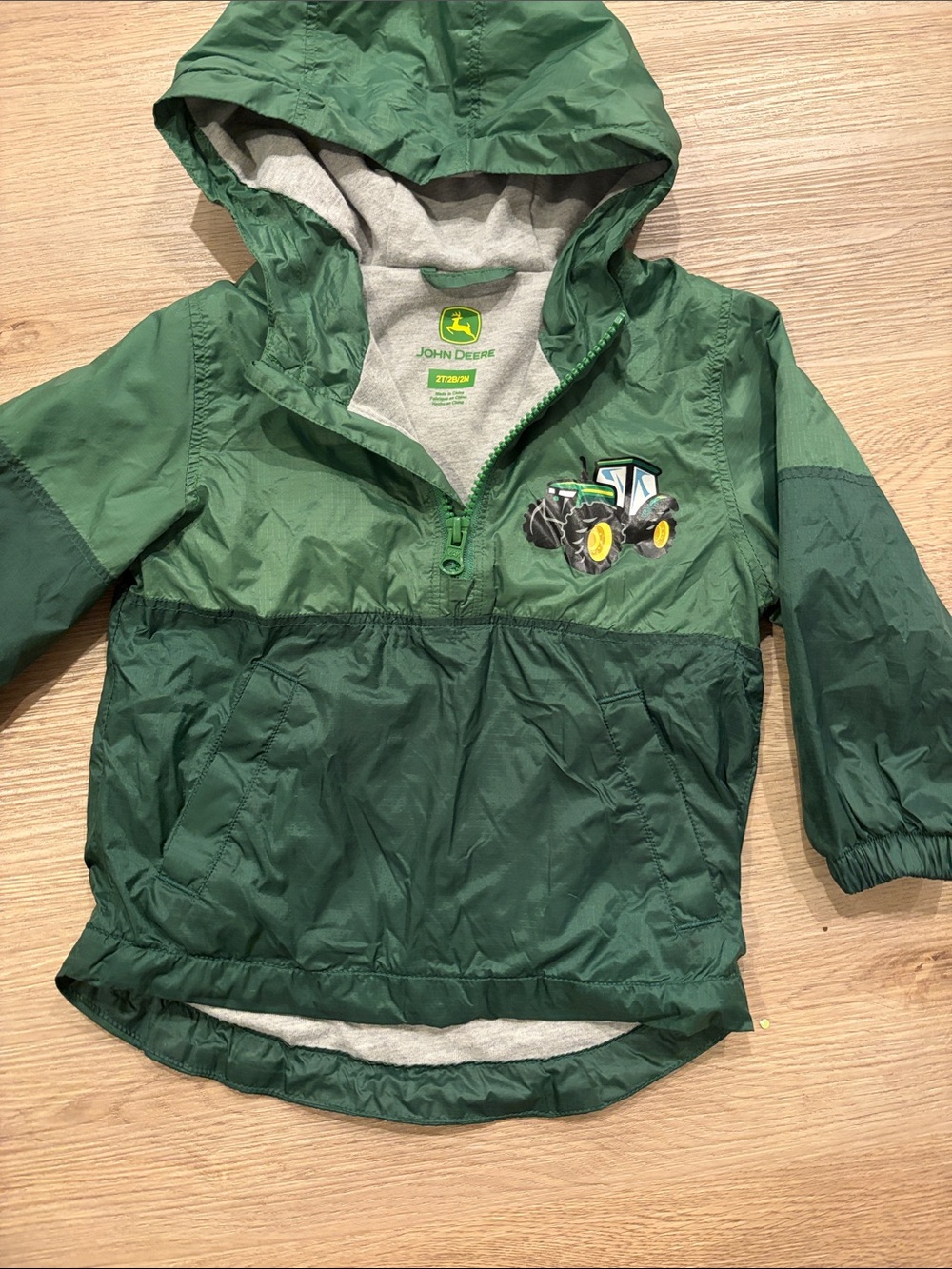 John Deere Green Hooded Kids Pullover Jacket with Tractor Patch